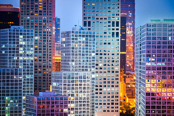 illuminated modern buildings stock photo