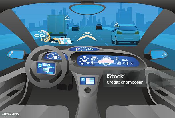 Automobile Cockpit Various Information Monitors And Head Up Displays Stock Illustration - Download Image Now