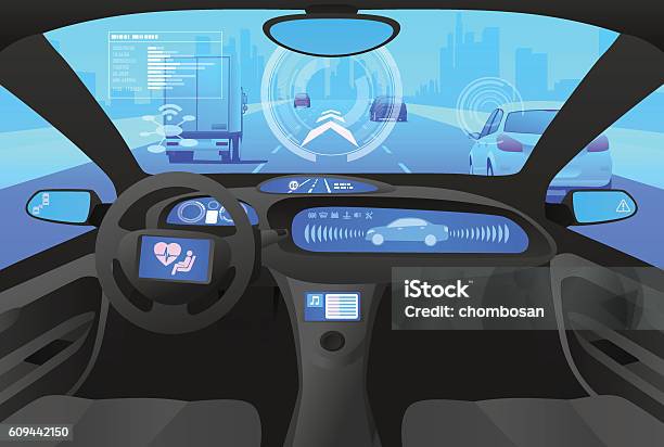 Automobile Cockpit Various Information Monitors And Head Up Displays Stock Illustration - Download Image Now