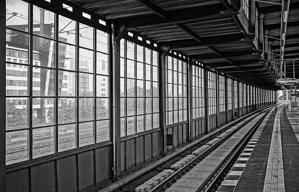 istock Railroad Tracks At Empty Station In City 609445089