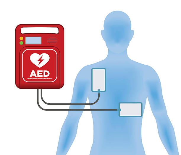 AED(Automated External Defibrillator), main machine and electrode pads AED(Automated External Defibrillator), main machine and electrode pads shocked computer stock illustrations
