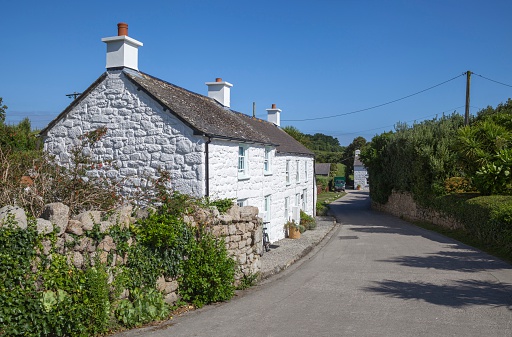 Scillonian cottages, Tresco, Isles of Scilly, Cornwall, England.