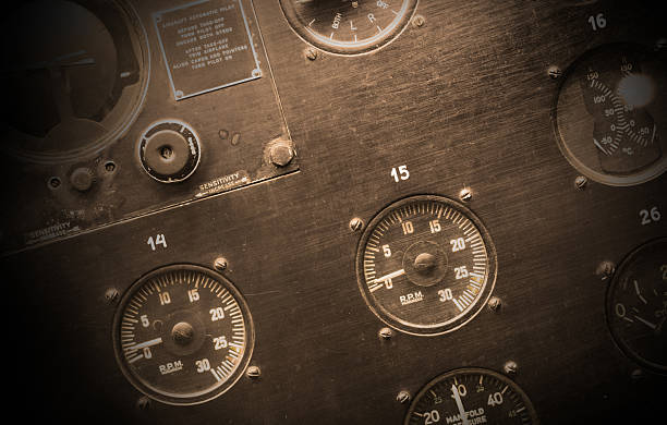 istock Different meters and displays in an old plane 609532538