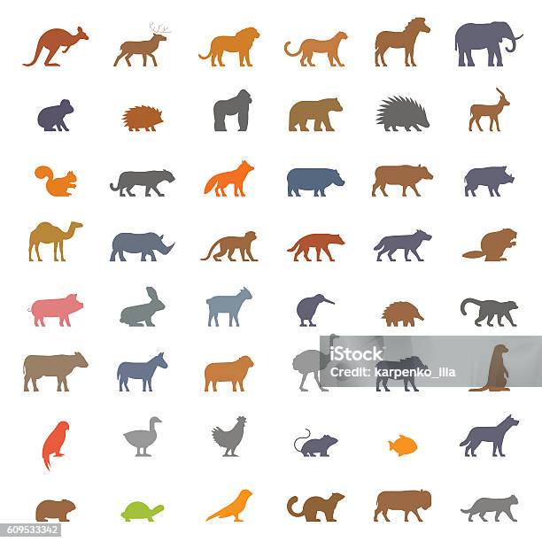 Vector Set Figures Of Farm And Wild Animals Stock Illustration - Download Image Now - Icon, Animal, Cut Out