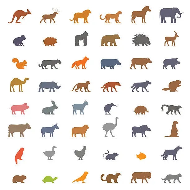 Vector illustration of Vector set figures of farm and wild animals