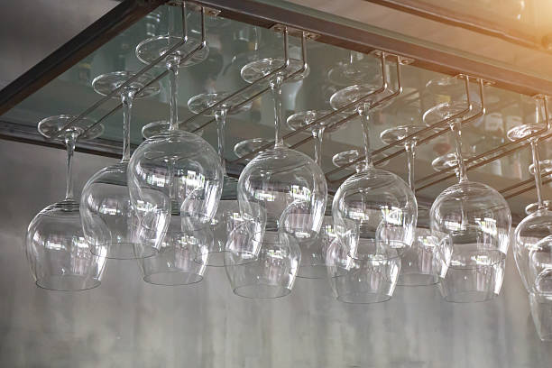 istock Wine glasses hanging in the wine shop. 609602720