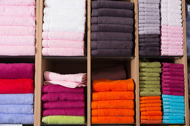 istock soft towels in showcase in store 609612764