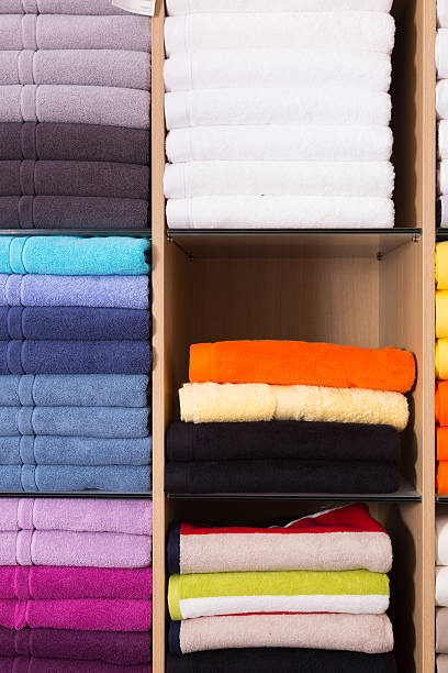 istock soft towels in showcase in store 609613744