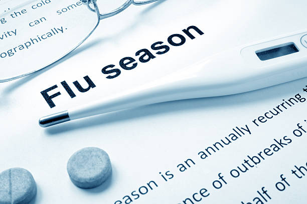 Flu season sign on a paper and glasses. Flu season sign on a paper and glasses. flu virus stock pictures, royalty-free photos & images