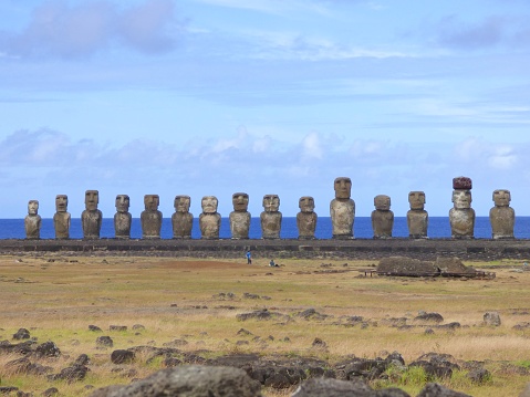 Large Ahu Tongariki and people in front of it