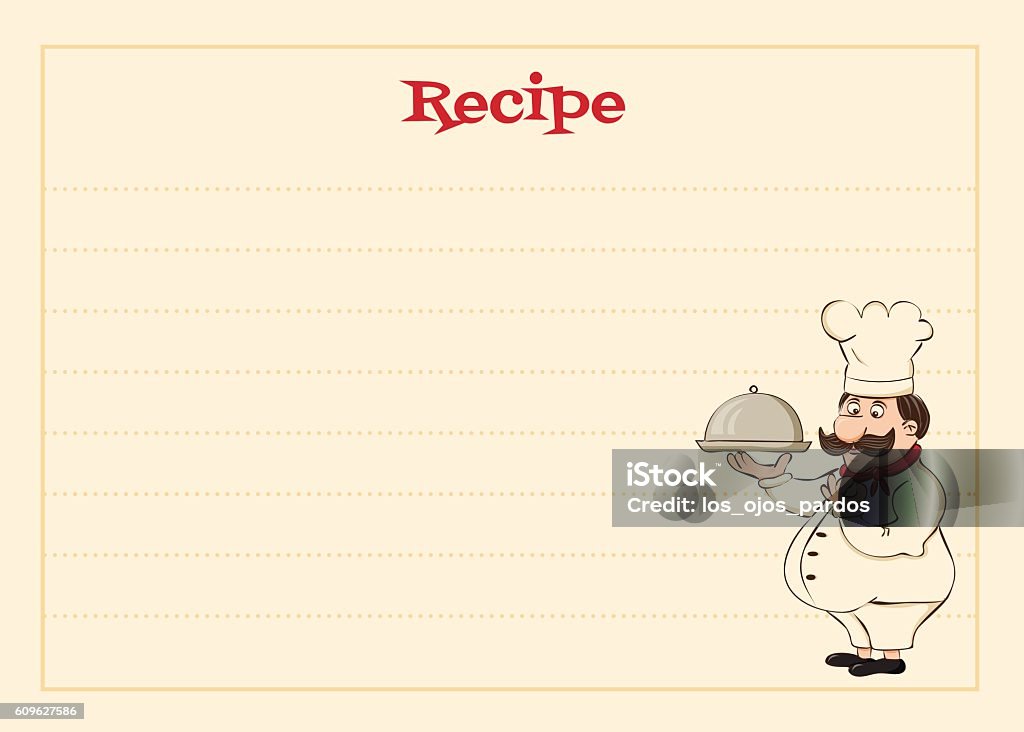 cook card vector template of a recipe card with the image of a chef character Recipe stock vector