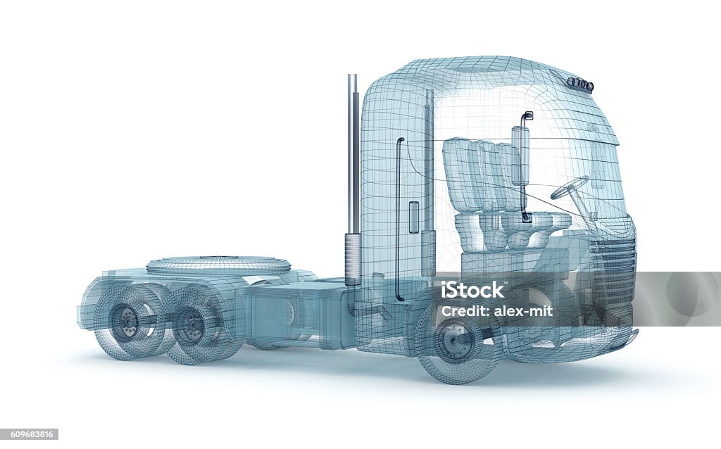 Mesh truck isolated on white. My own design .  3D illustration Truck Stock Photo