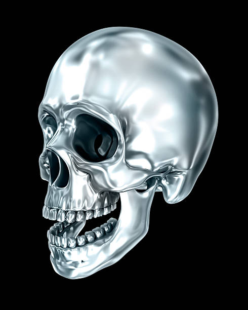 istock Metallic human skull over black , 3D illustration 609684646