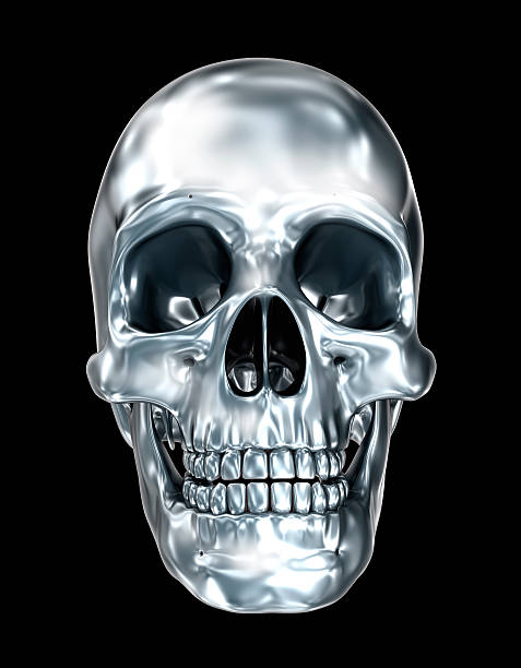 istock Metallic human skull over black , 3D illustration 609684666