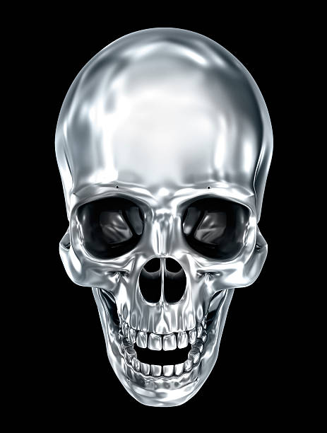 istock Metallic human skull over black , 3D illustration 609684686