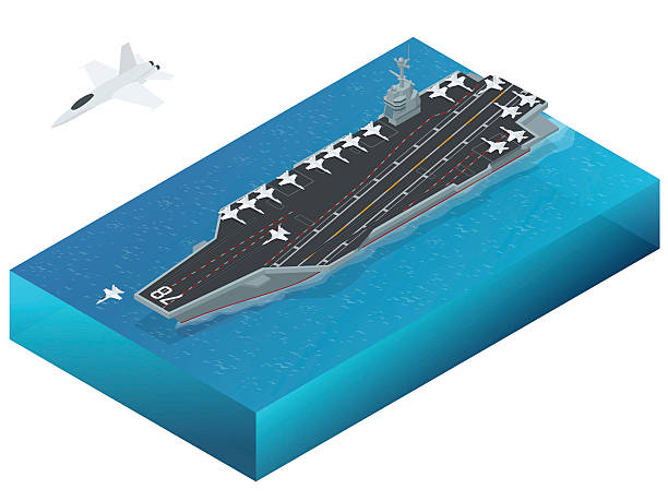 isometrischer vektor navy nuclear aircraft carrier - flugzeugträger stock-grafiken, -clipart, -cartoons und -symbole