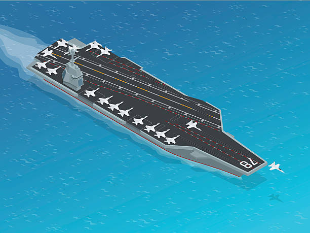 isometrischer vektor navy nuclear aircraft carrier - flugzeugträger stock-grafiken, -clipart, -cartoons und -symbole