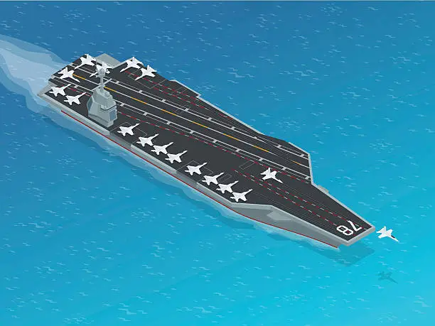 Vector illustration of Isometric vector Navy Nuclear Aircraft carrier