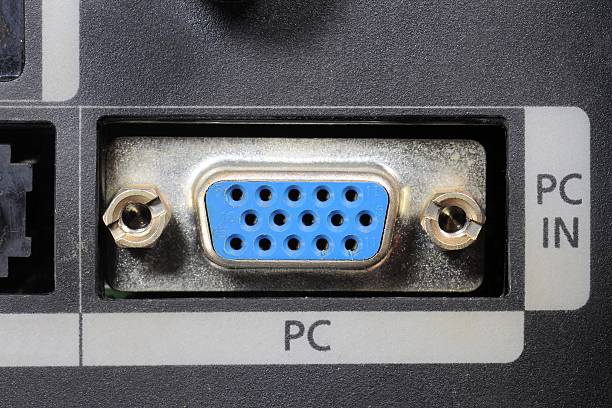 istock Close-up on digital video recorder on the part connectors. 609686952