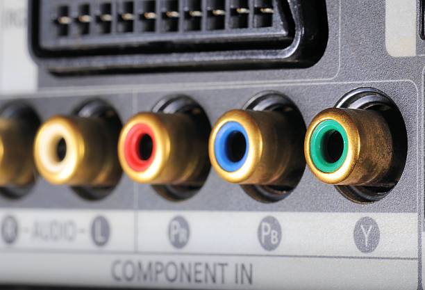 istock Close-up on digital video recorder on the part connectors. 609687458