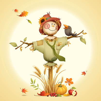 cartoon illustration of autumn scarecrow 