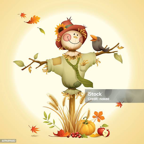 Scarecrow Stock Illustration - Download Image Now - Scarecrow - Agricultural Equipment, Autumn, Cartoon