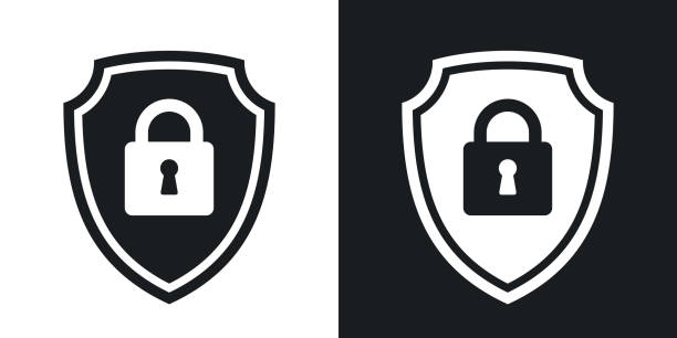 illustrazioni stock, clip art, cartoni animati e icone di tendenza di icona semplice del concetto di sicurezza su sfondo bianco e nero - padlock lock security system security