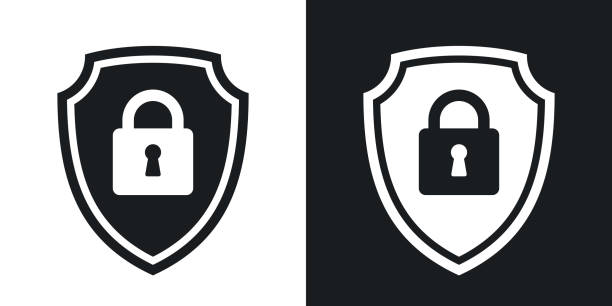 ilustrações de stock, clip art, desenhos animados e ícones de security concept simple icon on black and white background - lock icon