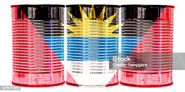 Tin Cans Flag Of Antigua And Barbuda Stock Photo - Download Image Now - Aluminum, Antigua - Leeward Islands, Barbuda