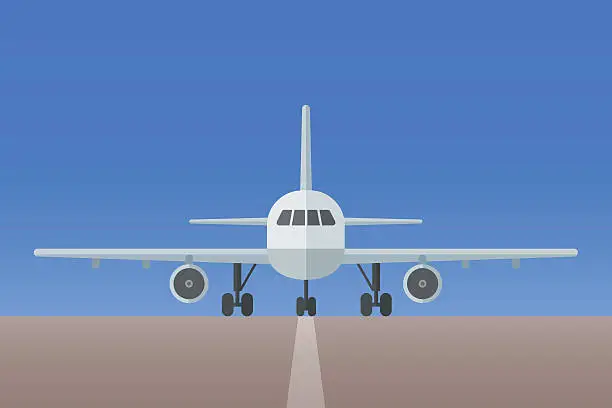 Vector illustration of Airplane with landing gear on runway