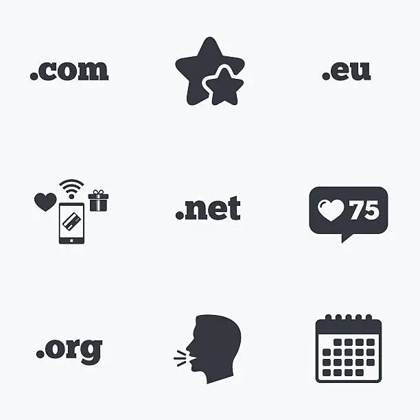 Vector illustration of Top-level domains signs. Com, Eu, Net and Org.