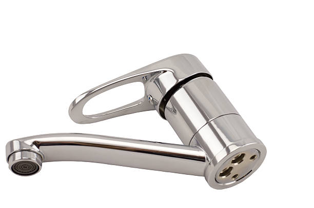 istock Modern stainless steel tap. Isolated on white background. 609699838
