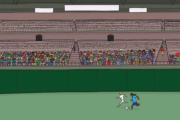 Vector illustration of Soccer Players and Diverse Crowd at Stadium