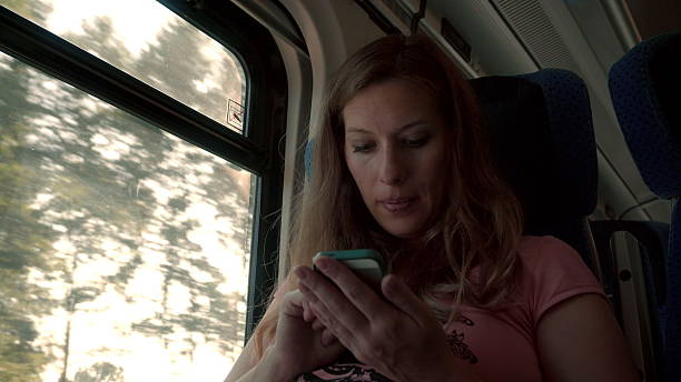 istock Pregnancy Woman Working with Smartphone on a Train 609704652