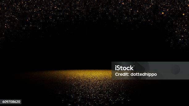 Twinkling Golden Glitter Falling On Flat Surface Lit By Spotlight Stok Fotoğraflar & Arka planlar‘nin Daha Fazla Resimleri