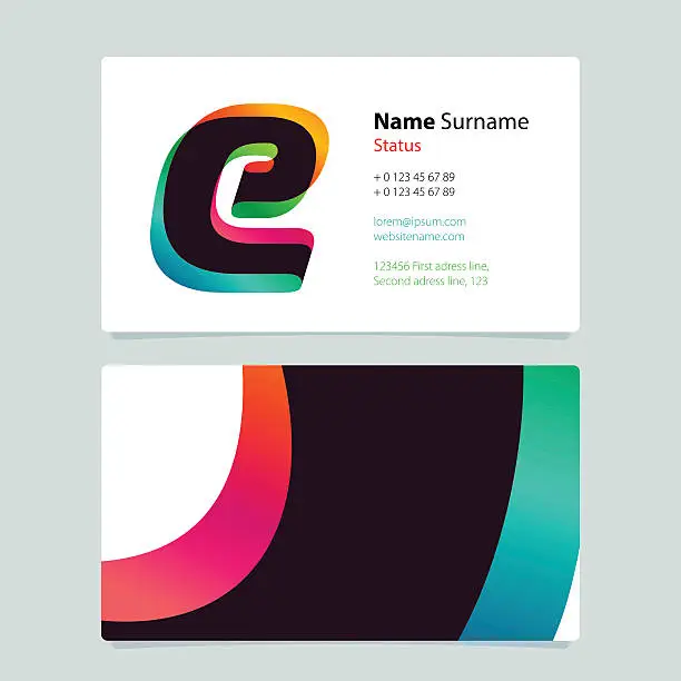 Vector illustration of Business card template design with overlay E icon.