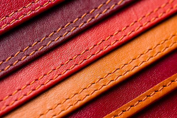 ステッチ付きレザーサンプル - sewing leather textile seam ストックフォトと画像