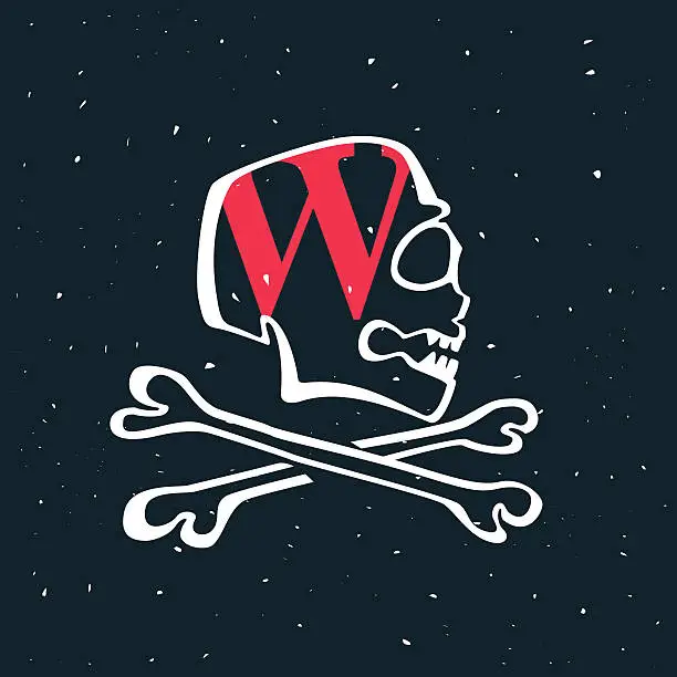 Vector illustration of Letter W icon in vintage style skull.