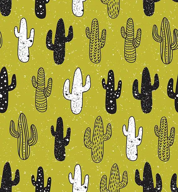 Vector illustration of Hipster cactus seamless pattern. Cacti tribal boho background.