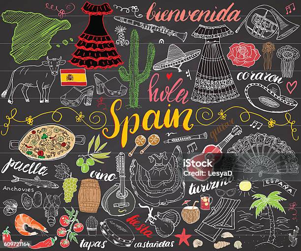Spanien Hand Gezeichnet Skizze Set Vektor Illustration Tafel Stock Vektor Art und mehr Bilder von Sangria
