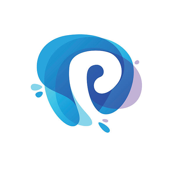 illustrazioni stock, clip art, cartoni animati e icone di tendenza di icona della lettera p sullo sfondo dello splash dell'acqua blu. - letter p water liquid text