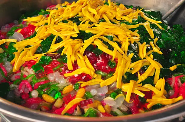 Photo of Thai Dessert (ruam mit) colorful ball flour, coconut, milk, jackfruit