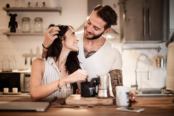 istock Young couple at home - Morning breakfast time 609722676