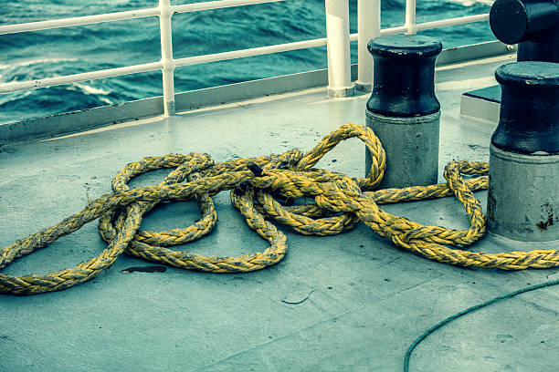 istock rope on a deck of ship in the sea 609723308