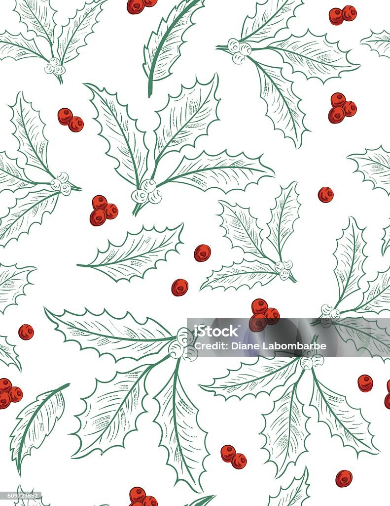 Holly Repeat Pattern Botanical Holly Seamless Pattern Stock Illustration - Download Image ...