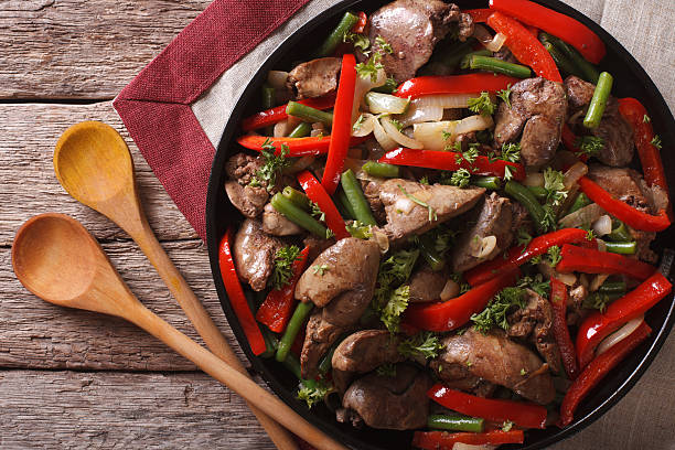 istock Chicken liver with vegetables closeup on a dish. horizontal 609724394