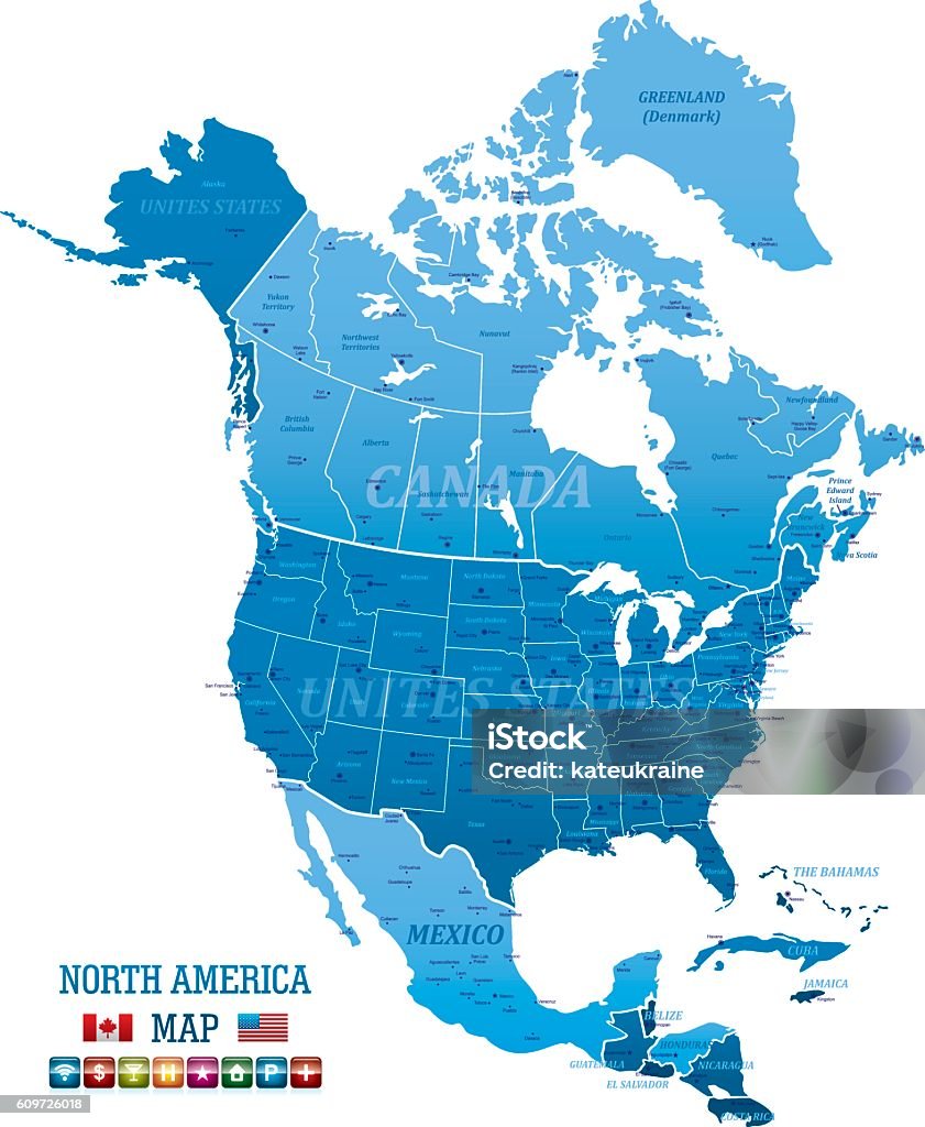 Mapa vectorial de América del Norte - arte vectorial de América del norte libre de derechos