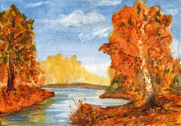 istock Watercolor landscape autumn forest 609791806