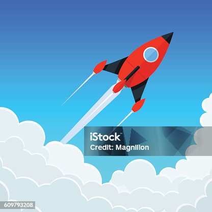 istock Red rocket flies Start up concept vector 609793208