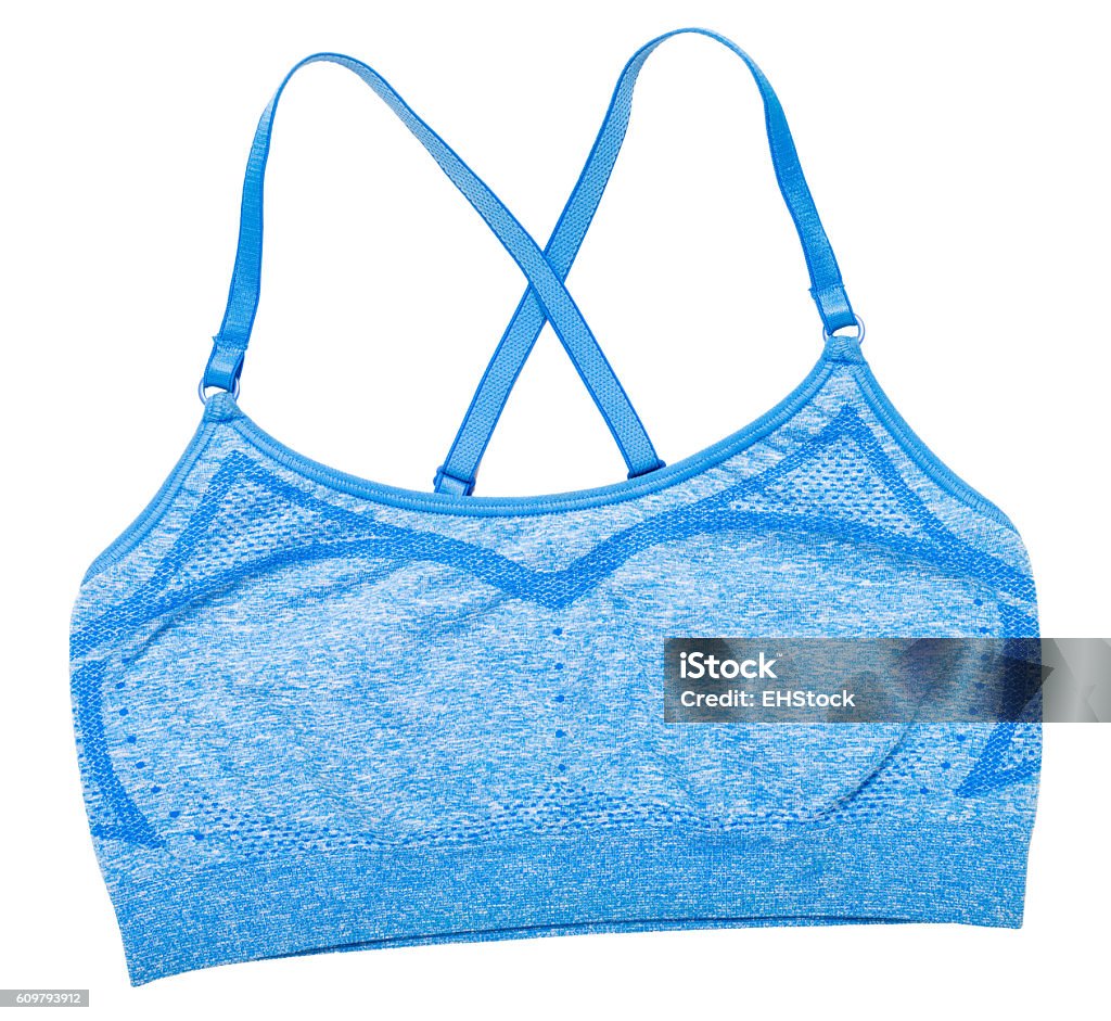 Soutien-gorge de sport bleu sur blanc - Photo de Fond blanc libre de droits